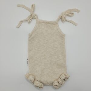 Ziggy Lou Romper Cream Knit Ruffle Tie Shoulder Cotton Neutral Baby Infant 0-3mo